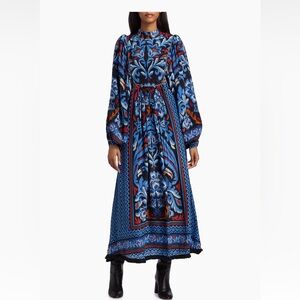 NWT Farm Rio Toucans Scarf Bishop-Sleeve Maxi Dress Sz S